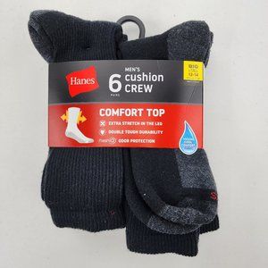 New 6 Pair Pack Hanes Mens Big & Tall 12-14 Cushion Crew Comfort Top Socks